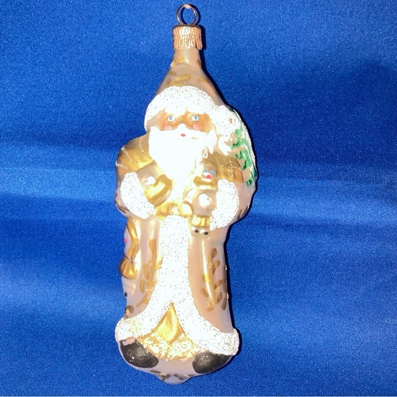 VTG Blown Glass SANTA Father Christmas Ornament CZECH REP St Nicholas gold White - Picture 1 of 11